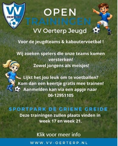 Open trainingen voor jeugd bij vv Oerterp